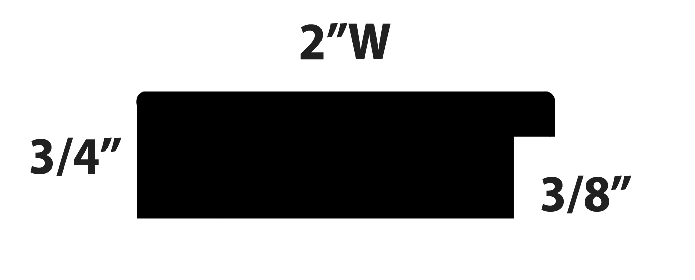 7762 mirror profile with dimensions: 2" w x 3/4" h. 3/8" rabbet
